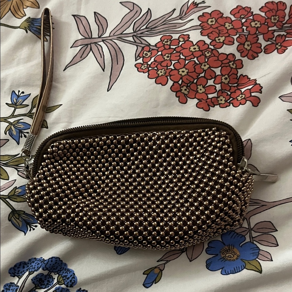 Elegant Brown Beaded Clutch